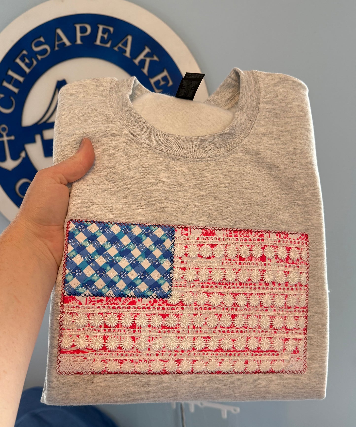 Embroidered Flag Lace trim shirts